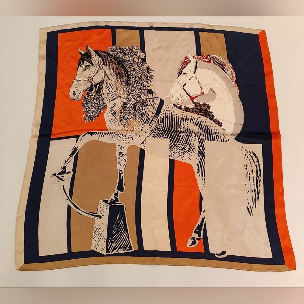 Equestrian Horse Silk Scarf Square Horses Geometric - Picture 13 of 13